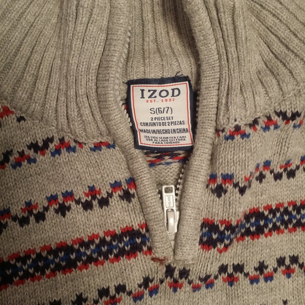 Izod boys 6/7 grey blue and red pullover sweater - Picture 3 of 5